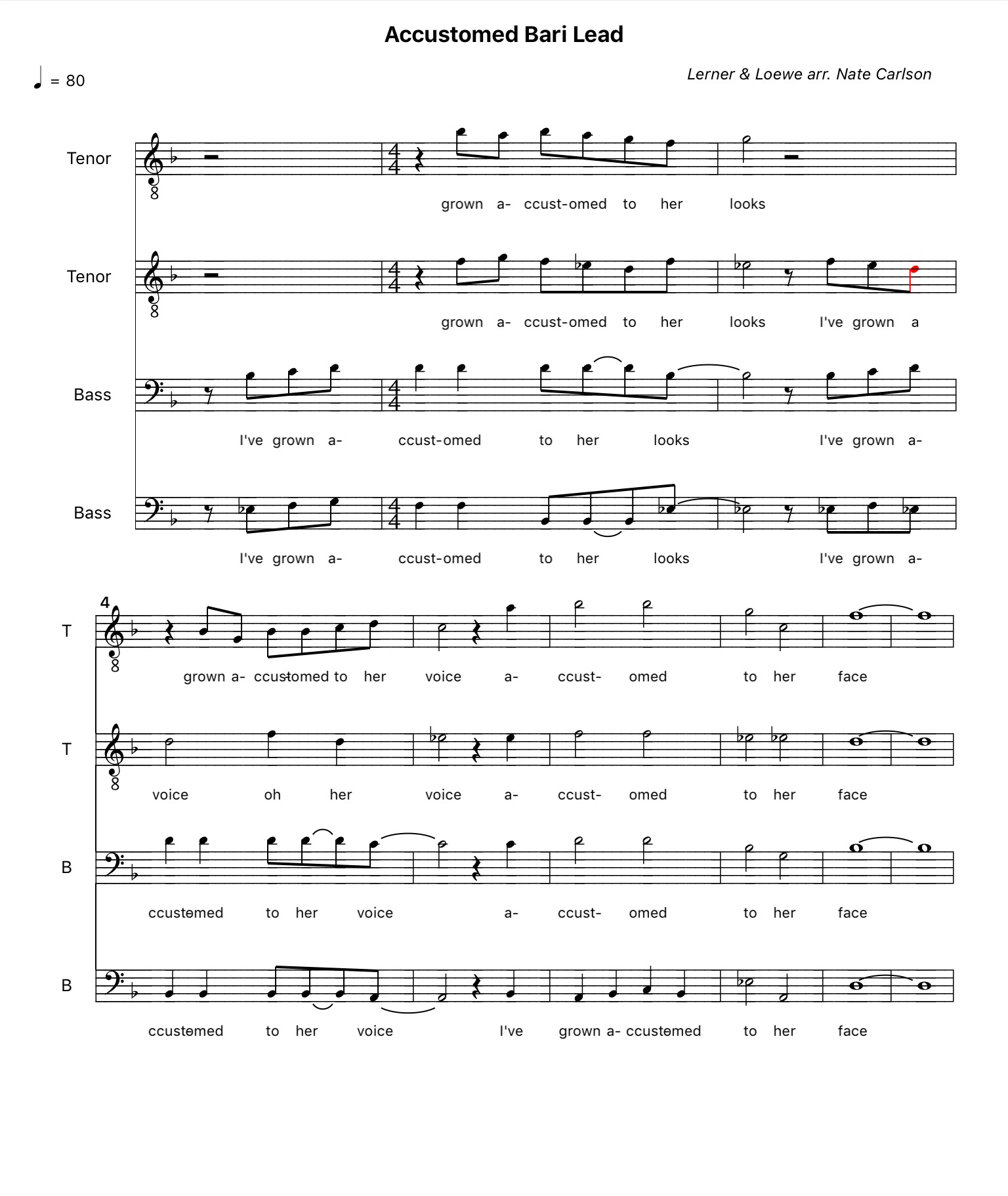 barbershop tags ive grown accustomed to her face baritone melody i ve grown accustomed to her face sheet music