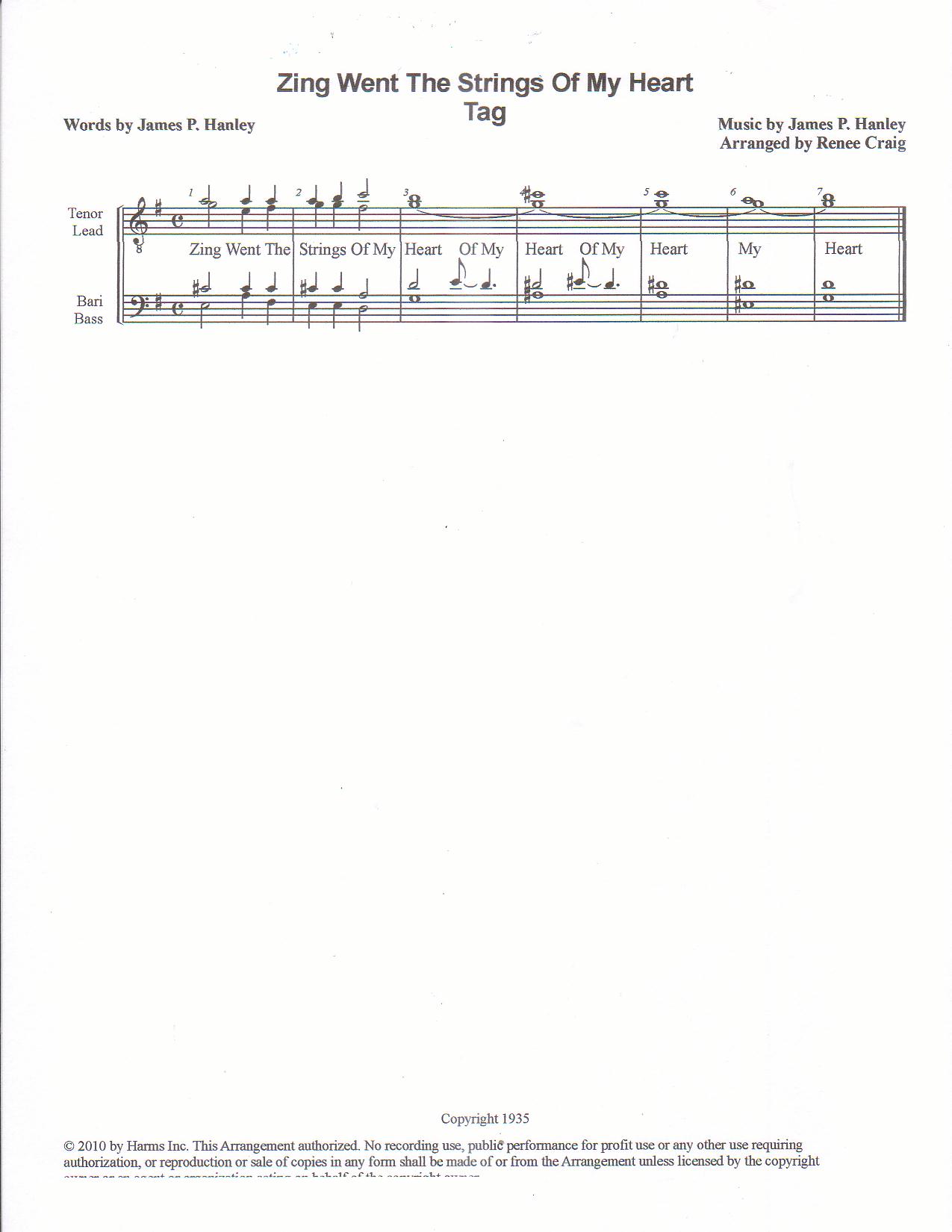 barbershop tags zing went the strings of my heart zing went the strings of my heart sheet music